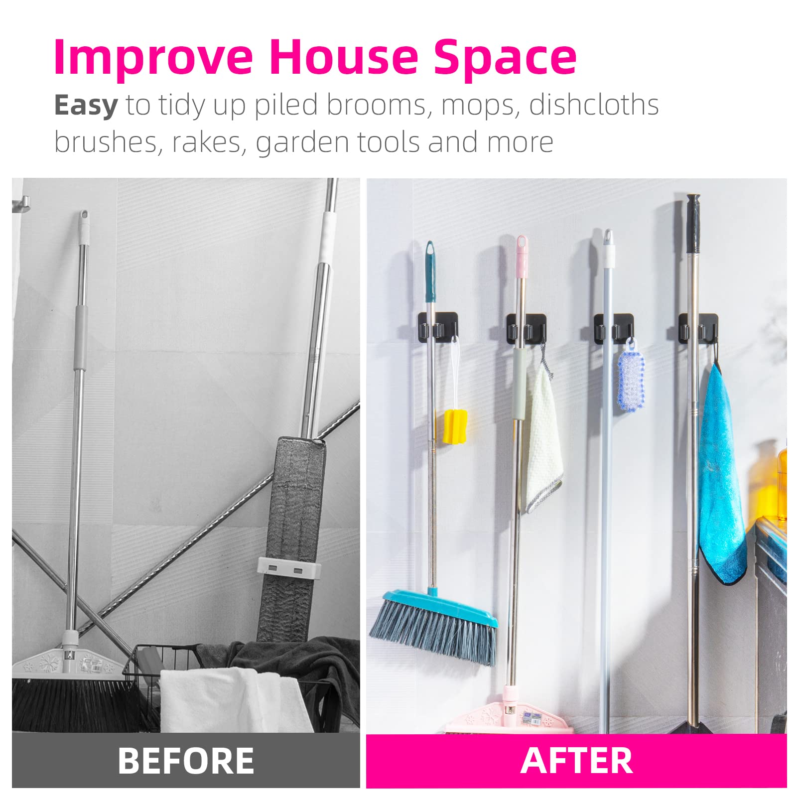 Wall Mounted Broom Holder - Space Saving Storage -4