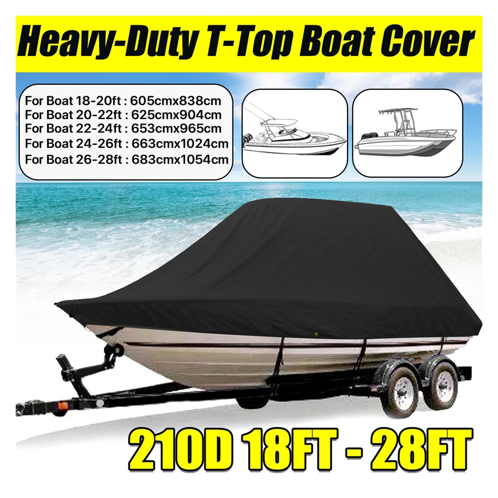 18-28ft 210D Copertura For Barca Da Crociera Resistente Acqua Marina Protezione Solare Protezione UV Pesce Sci V Copertura For Ormeggio Scafo Protezione Contro Tutte Intemperie(24-26FT)