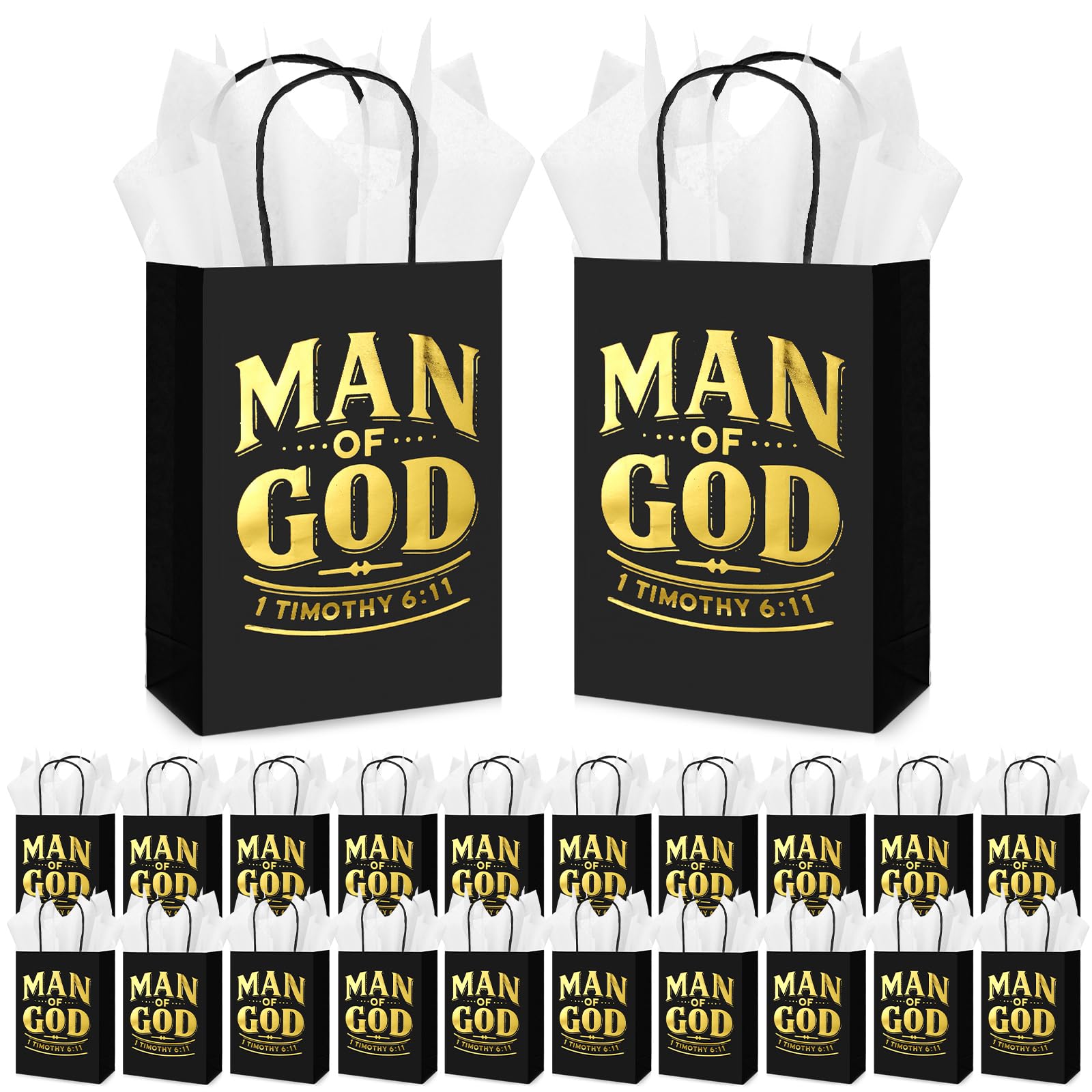 Sweetude 25 Set Christian Gifts Bags Bulk Man of God Church Bags with Tissue Paper Reusable Religious Man of God Treat Bag with Handles for Men Father