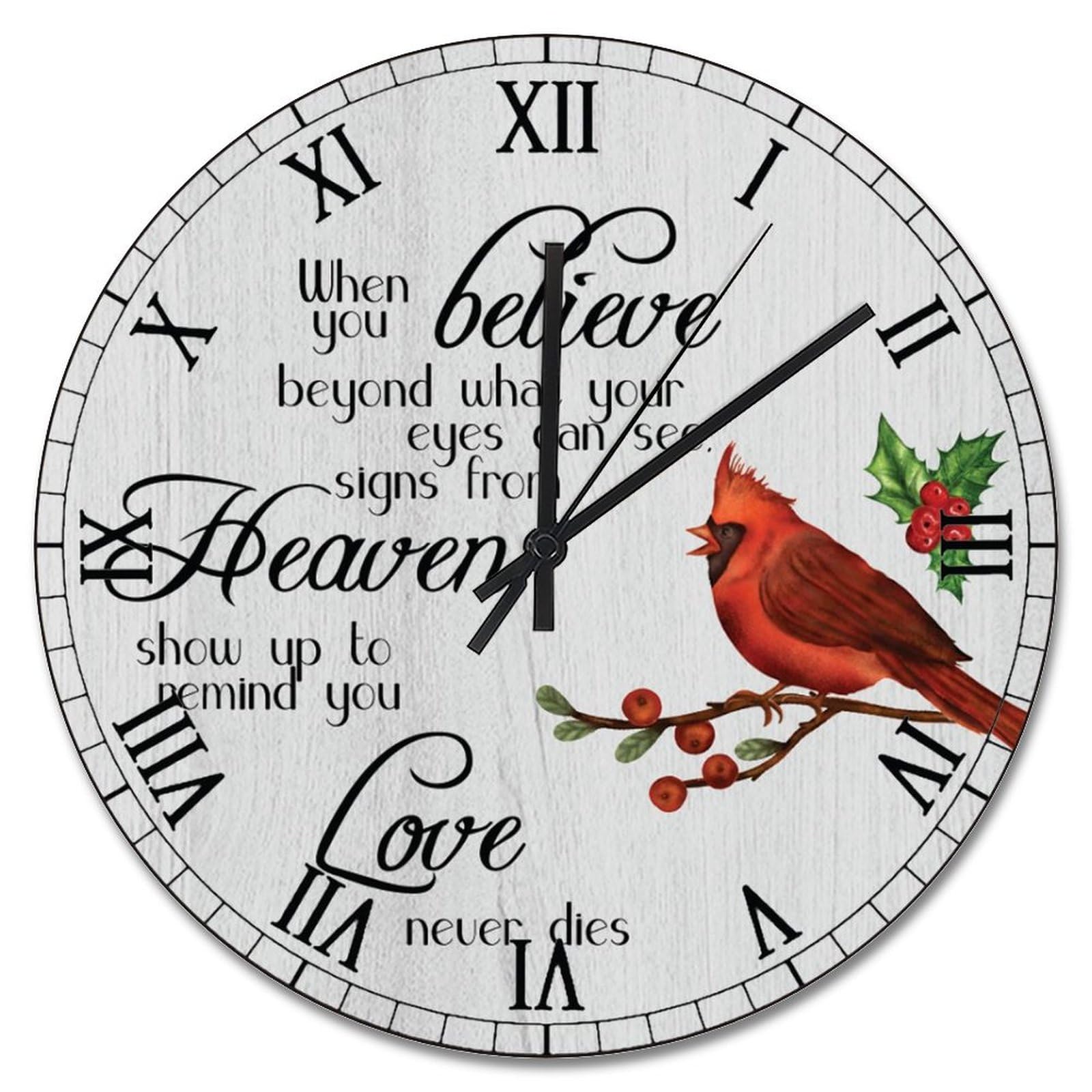 Horloge murale en bois cardinal rouge 38 cm silencieuse à pile pour salon