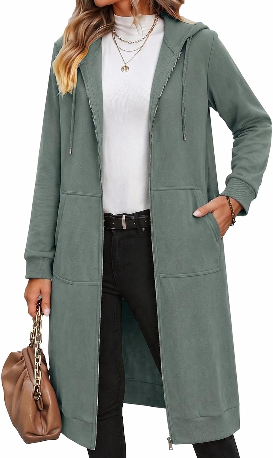 Zeagoo Women's Zip Up Hoodies Oversized Fleece Long Tunic Sweatshirts Casual Long Sleeve 2026 Fall Hoodie Jacket Coat