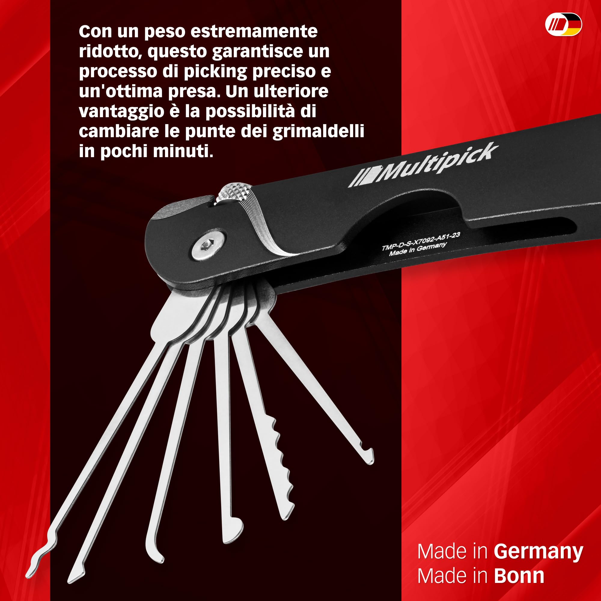 MULTIPICK Coltello tascabile Grimaldelli Set Professionale Nero [7 strumenti] Kit Grimaldelli - Lockpicking Set - Set di Grimaldelli - Grimaldelli professionali - Lock picking