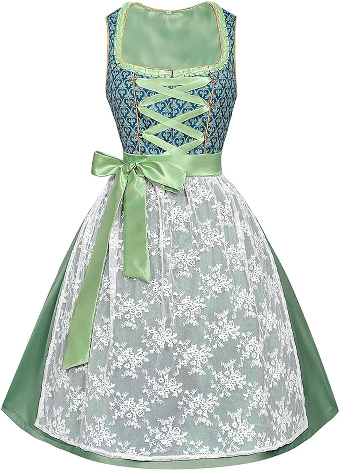 Aurasky Dirndl Damen Grün - Trachtenkleid 3-teilig Für Oktoberfest Und Feste