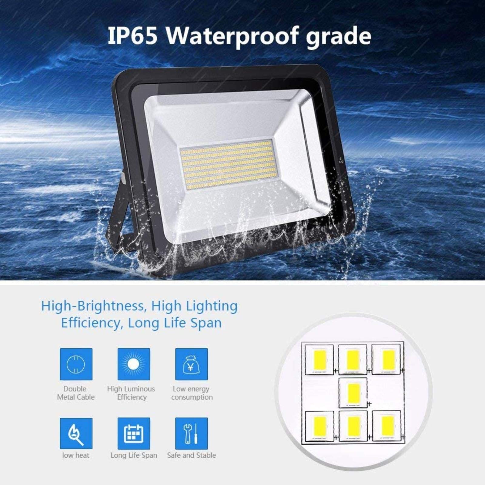 Luces de inundación solares Reflector LED para Exteriores, 500W Foco LED Blanco cálido, 2800 3200K, Ip65 Luz de Pared Exterior Impermeable para jardín, Garaje