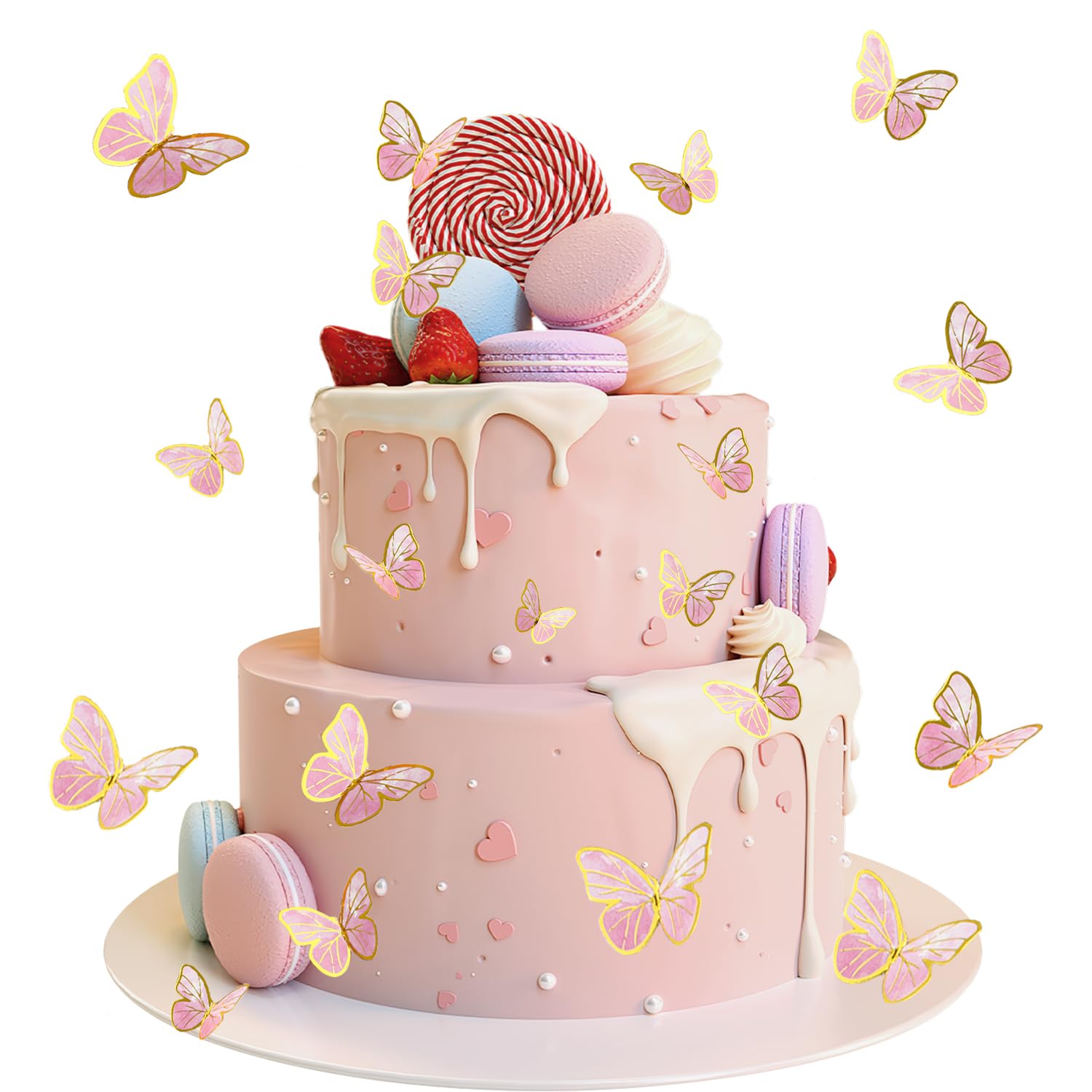 SUBTAVIK 33 stks vlinder taart decoraties vlinder taart toppers levendige 3D vlinder cupcake toppers vlinder decoraties voor verjaardag bruiloft feest (roze