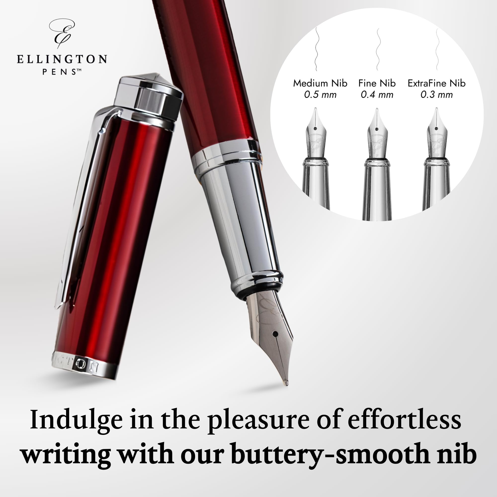 Ellington Pens Luxus-Füllfederhalter-Set glatte, Spitze – inklusive nachfüllbarem Tintenkonverter, 3 Tintenpatronen [Schwarz und Blau], Geschenkbox – elegante Kalligrafie