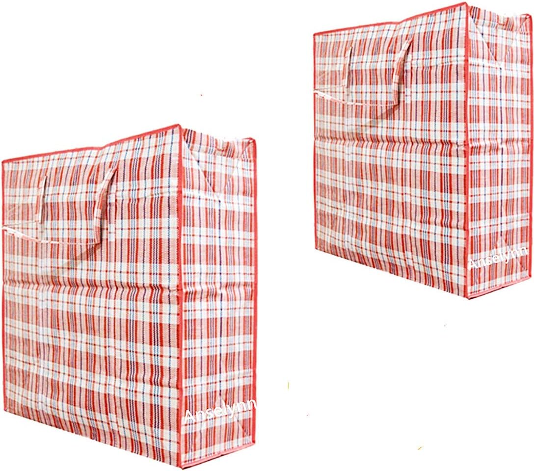 Set of 6 Large Plastic Checkered Laundry Bags with Zipper