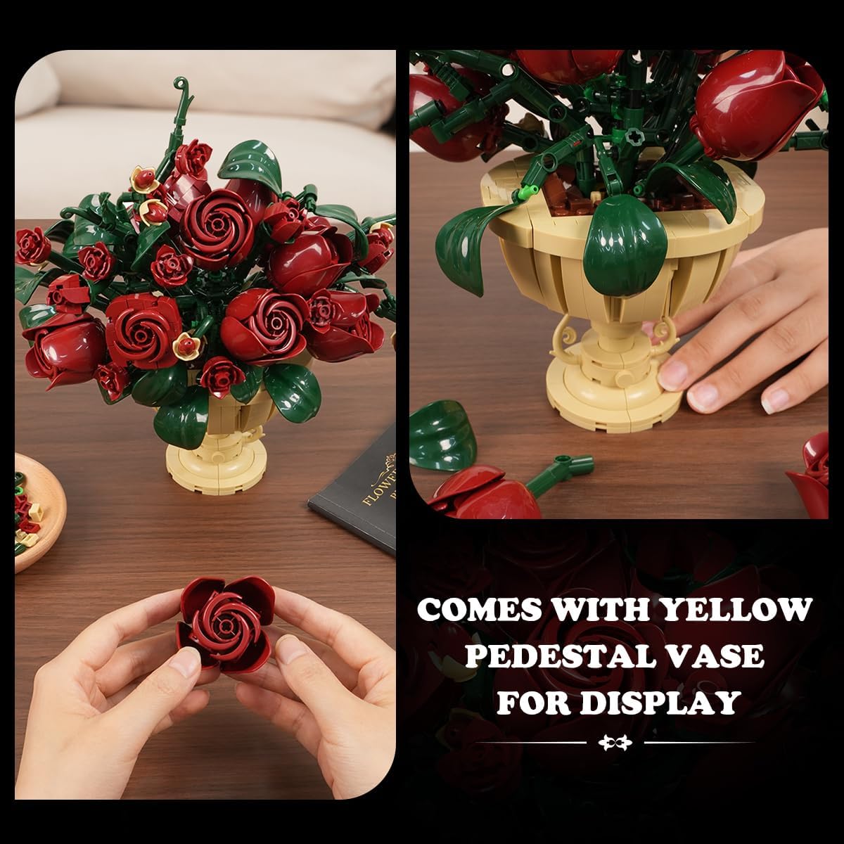 Rose Flower Building Set, 969 PCS Botanicals Flowers Bouquet Building Block Kit with Pot, Artificial Bonsai Plant Collection Office Home Decor, Birthday Gift for Adults Women Boys Girls 12+ - Image 4