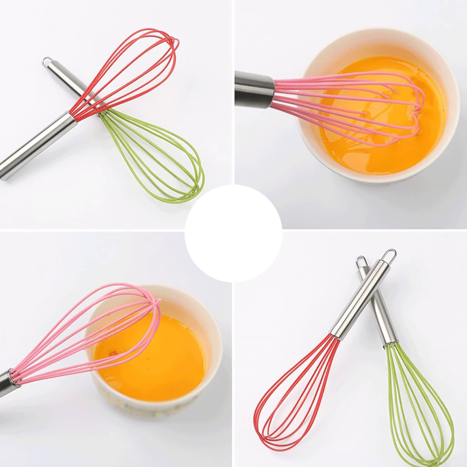 Batidor manual de huevos, batidor de huevos de acero inoxidable de silicona, batidor de crema, batidor de globos, herramienta de huevo estilo bobina (rosa)