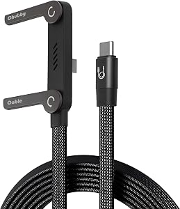 ChubbyCable StandLite 240W Braided Fast Charge Cable with Built-in Phone Stand T-Shaped Foldable Durable USB-C Cord 90 Degree USB C Cable Right Angle Multi-Functional Charger Cord, Black, 4.9FT