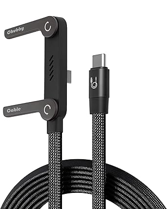 chubbycable StandLite 240W Braided Fast Charge Cable with Built-in Phone Stand T-Shaped Foldable Durable USB-C Cord 90 Degree USB C Cable Right Angle Multi-Functional Charger Cord, Black, 4.9FT