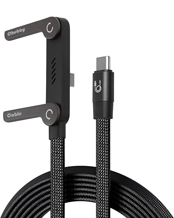 chubbycable StandLite 240W Braided Fast Charge Cable with Built-in Phone Stand T-Shaped Foldable Durable USB-C Cord 90 Degree USB C Cable Right Angle Multi-Functional Charger Cord, Black, 4.9FT by chubbycable - Used condition - US$15.03