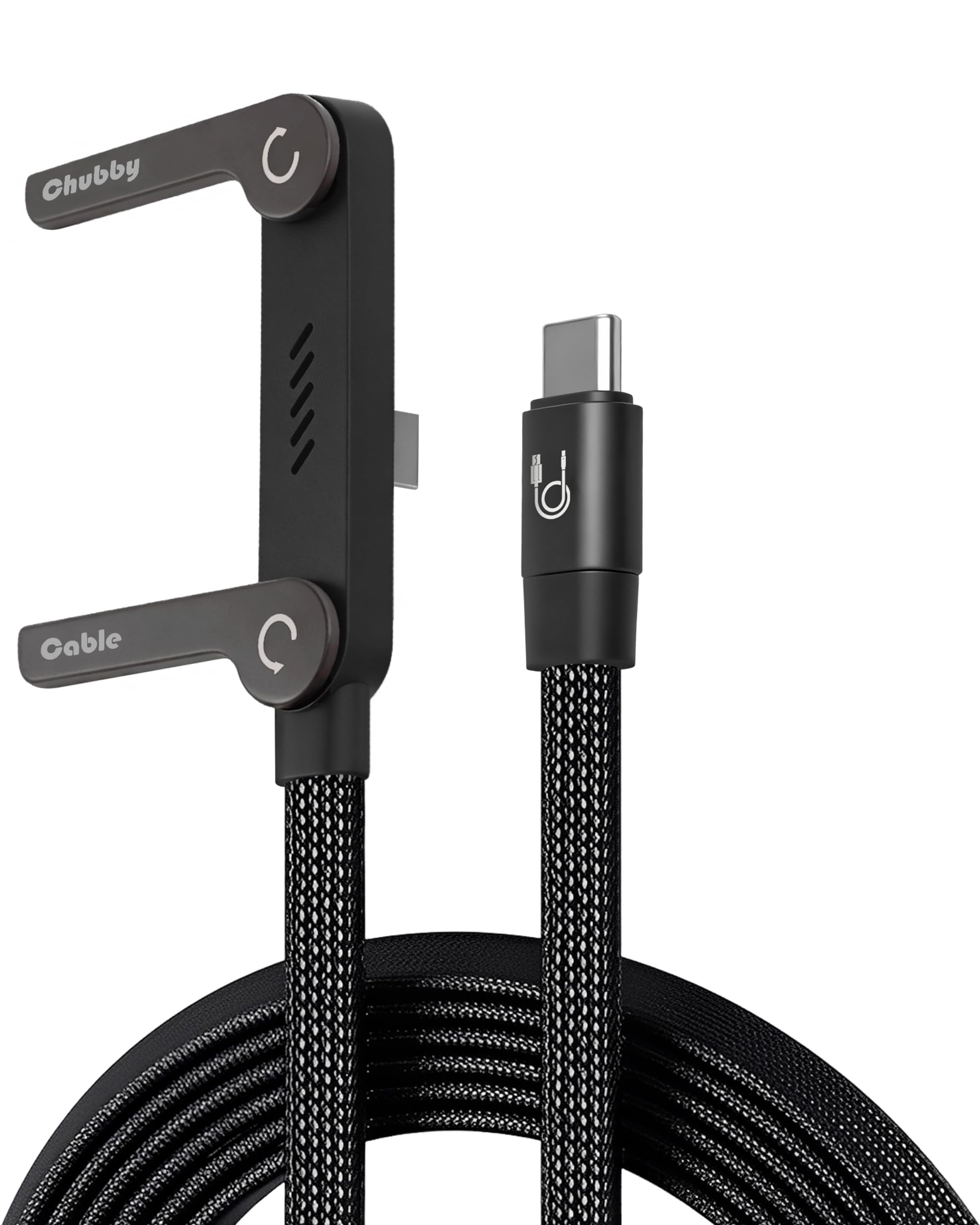 chubbycable 240W Braided USB C Cable with Foldable Stand, Black, 4.9FT