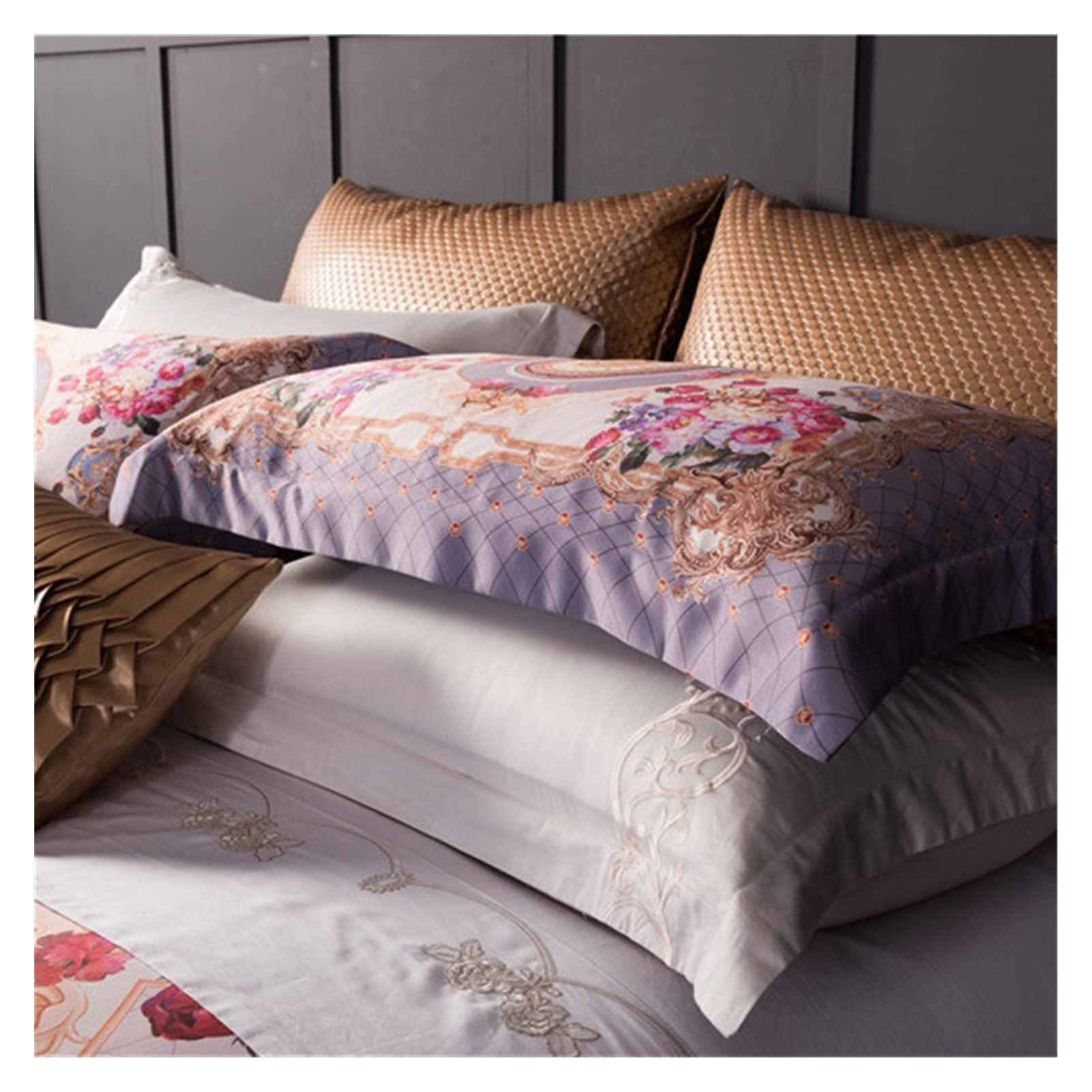 Set Copripiumino King Size In Cotone Egiziano 300 Fili – Damascato Blu Navy E Rosa Salmone, 3 Pezzi, Morbido E Satinato, Ipoallergenico - 3