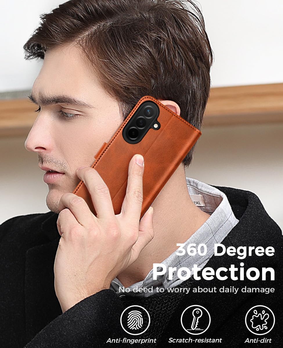 OCASE Compatible with Samsung Galaxy A56 5G Wallet Case, PU Leather Flip Folio Case with Card Holders RFID Blocking Kickstand [Shockproof TPU Inner Shell] Protective Phone Cover 6.7 Inch 2025, Brown