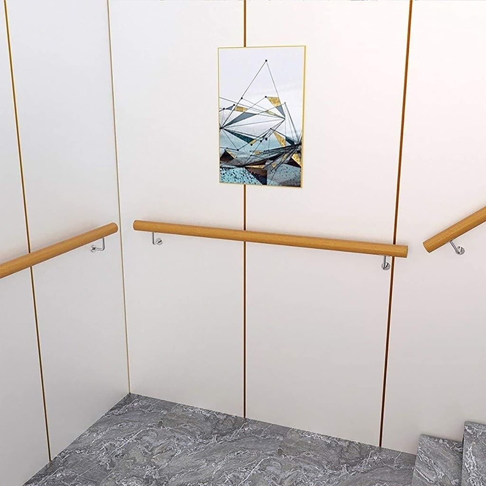 Hölzerner Treppenhandlauf-Komplettsatz (1 Fuß bis 20 Fuß), Handlauf für den Innen- und Außenbereich des Villa Loft Hospital für ältere Menschen, Wandtreppengeländerhalterung (Größe: 17 Fuß/510 cm) (