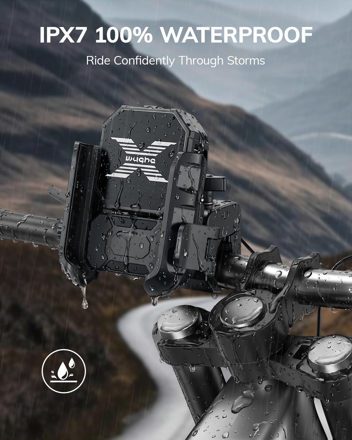 Fahrra - Supporto per cellulare da moto con ventola a semiconduttore, impermeabile IPX7, supporto per manubrio a 360° per biciclette, scooter e ATV, adatto per smartphone da 5,4" a 7,2"