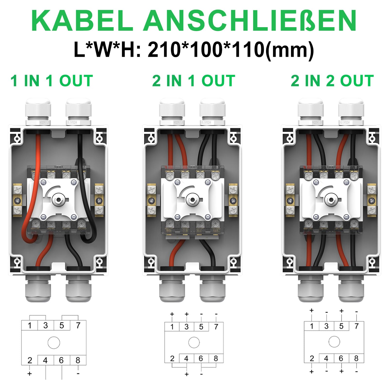 DC Trennschalter PV Anlage 32A 1200V DIY 2 String oder 1 String Leitungsschutzschalter Mit IP66 Wasserdicht Anschlusskasten M20 Anschluss Für Solar