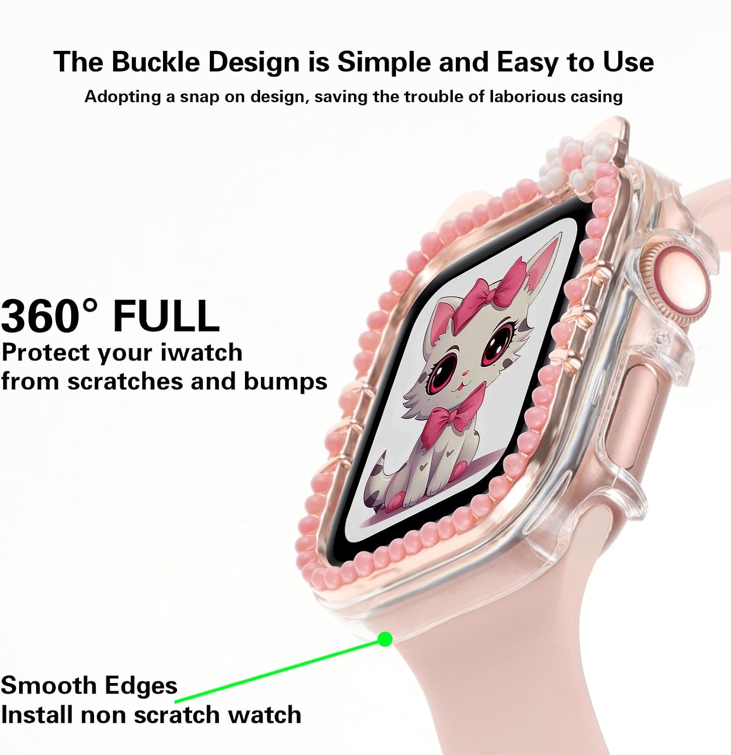 Cartoon Bumper Case Compatible with Apple Watch Cover for Women iWatch Series 9 8 7 41mm 45mm, Series 6 5 4 SE 2 40mm 44mm, Cute Cat Protective Face Cover Clear Hard PC Protector image 3