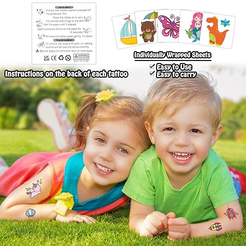 Vista 2 de Partywind Tatuajes temporales para niños, 204 hojas envueltas individualmente, calcomanías de tatuajes, suministros de fiesta de cumpleaños