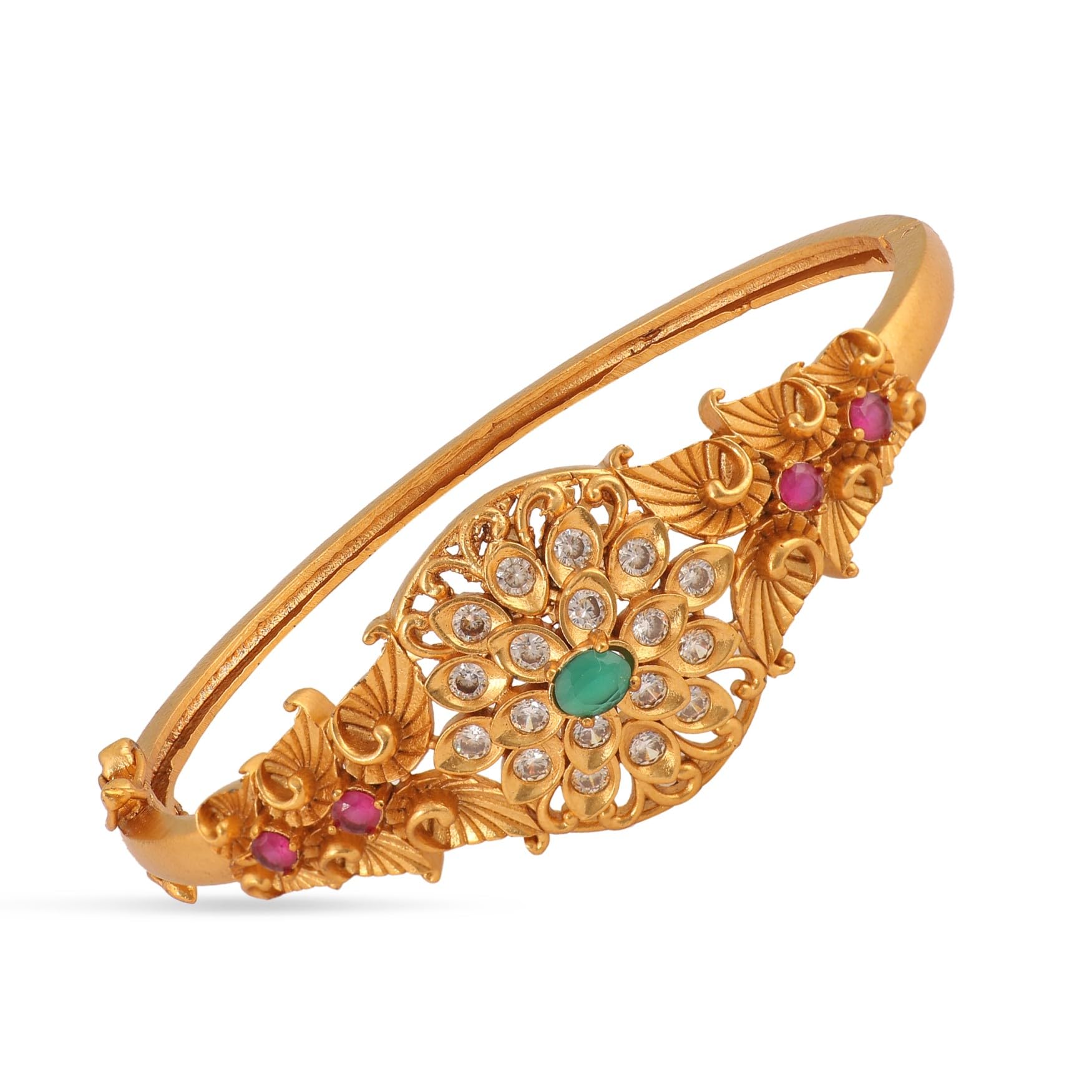 TARINIKA Antique Gold Plated Kajol Bangle with Floral Design - Indian Bangles for Women Perfect for Ethnic occasions | Traditional Bangles For Women | 1 Year Warranty*