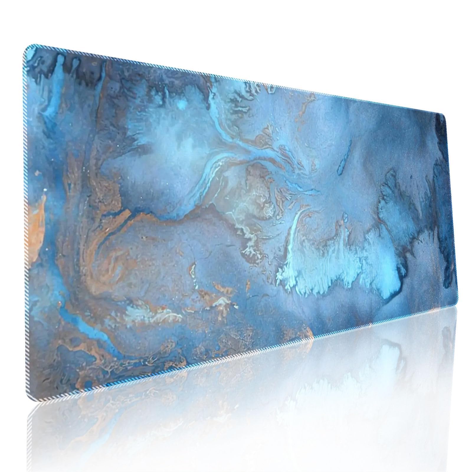 Large Long Gaming Mouse Pad - Marble Stone Grain Desk Mat with Non Slip Rubber Base Washable for Home Office Work (Blue Marble, 500x1000mm)