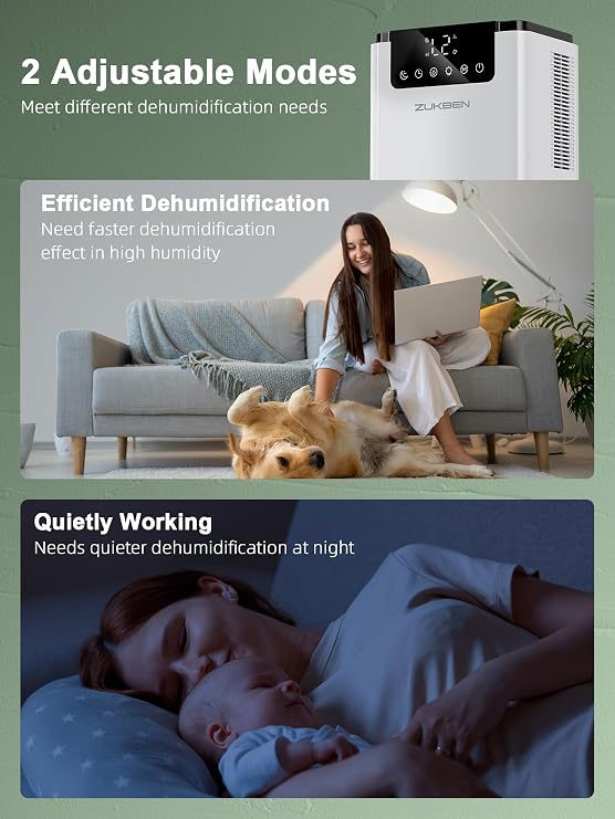 Dehumidifiers for Home,75OZ Water Tank,500 sq ft Quiet Dehumidifier with 2 Modes,Auto Shut Off,12H Timer,7 Color Ambient Light for Bedroom,Bathroom,RV,Basement(2200ML)