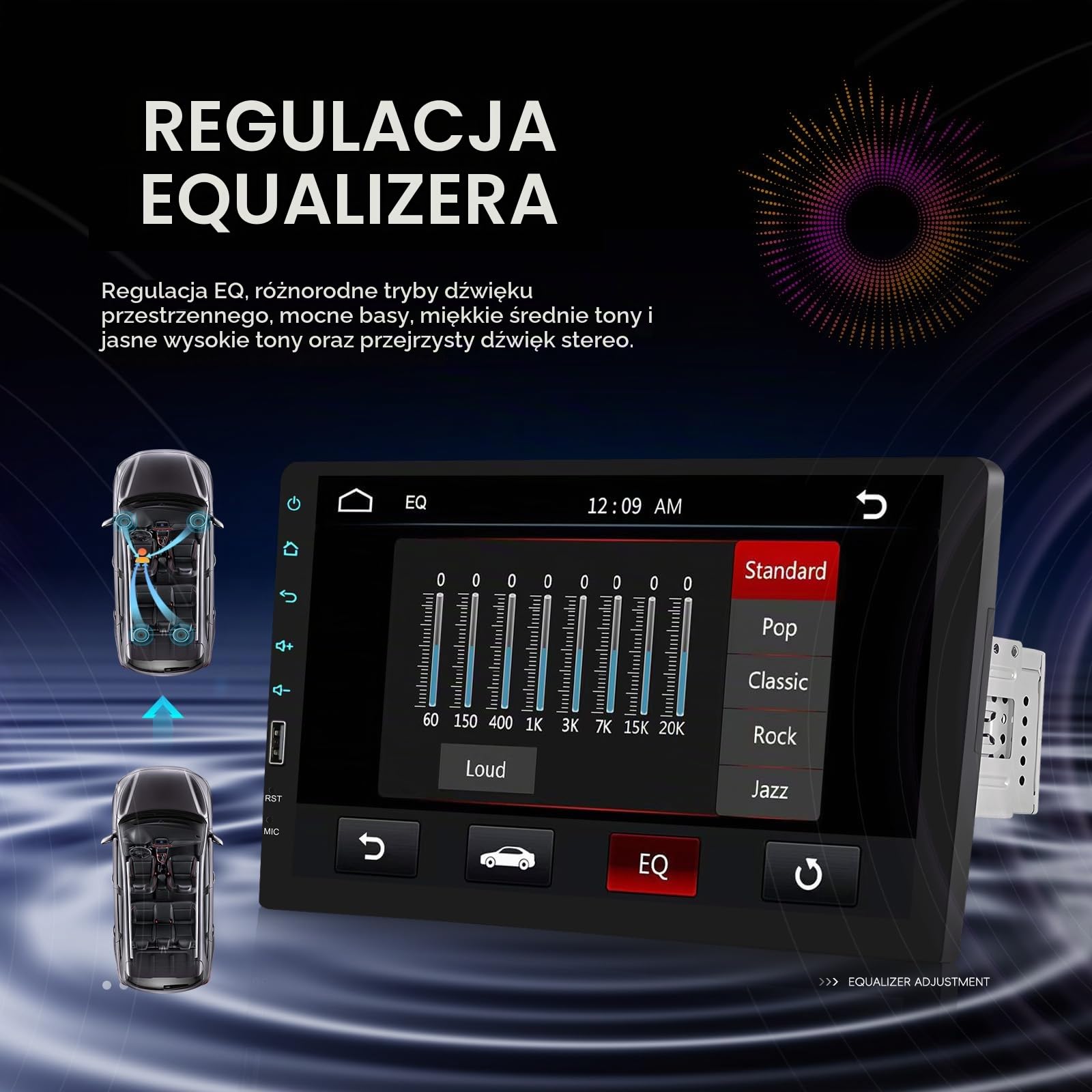1 DIN radio samochodowe Bluetooth ekran dotykowy 9 cali stereo samochód ekran Double Din radio obsługuje FM, USB, EQ, lusterko do telefonu, z tylną kamerą