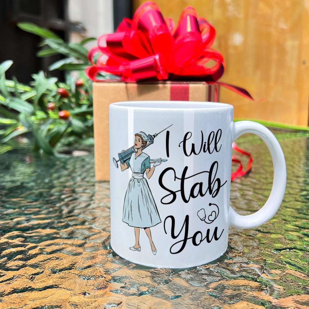 VLUG Funny I Will Stab You Mug Nurse Gift for Women Nurse Practitioner, Medical Assistant, ER Nurses, LPN, RN, CNA, Nursing School Graduation Gift, Doctors Nurses Birthday Gifts for Women - Image 2