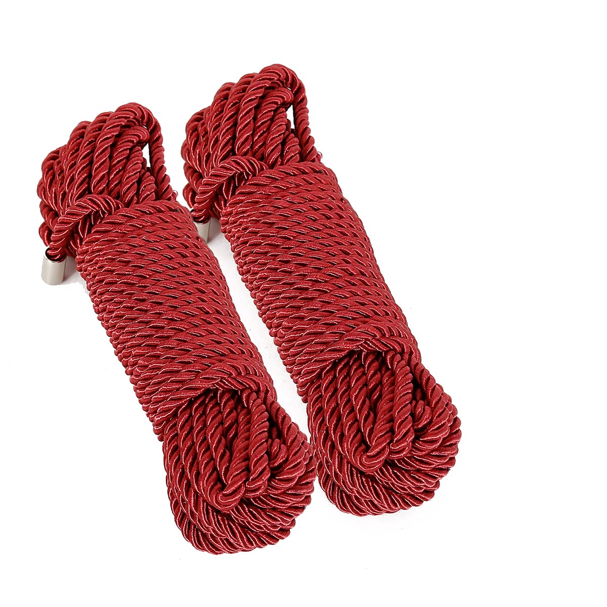 2 Pack DIY Craft Twisted Shiny Cord Polyester Silk Rope Multipurpose 32 feet/ 10M 16 feet/ 5M Thick Durable Skin-Friendly Dacron Rope with Metal Caps (32 FEET - WineRed)