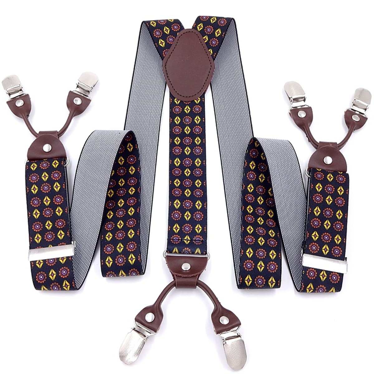 Bretelle da uomo, Bretelle elastiche larghe da uomo con 6 clip in metallo e retro a Y, perfette sia for look casual che formali (tipo B)