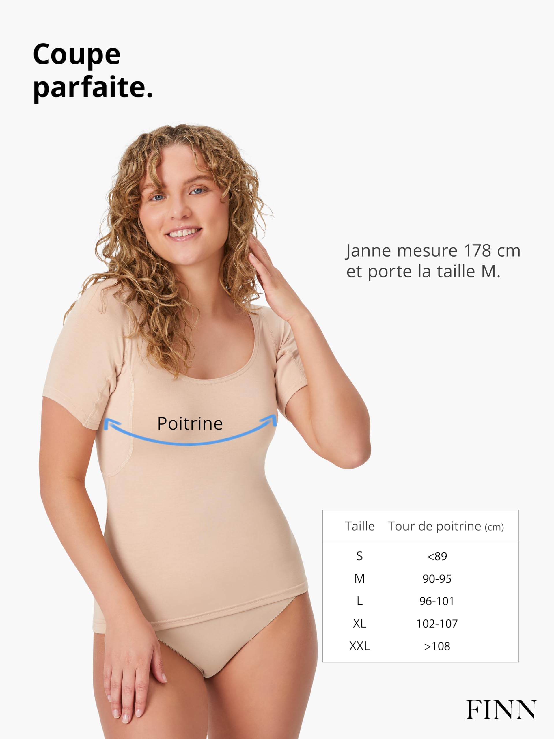 FINN T-Shirt Anti-Transpiration pour Femmes avec Coussinets intégrés pour Les aisselles Contre la Forte Transpiration - Maillot de Corps Contre Les odeurs et Les Taches de Sueur