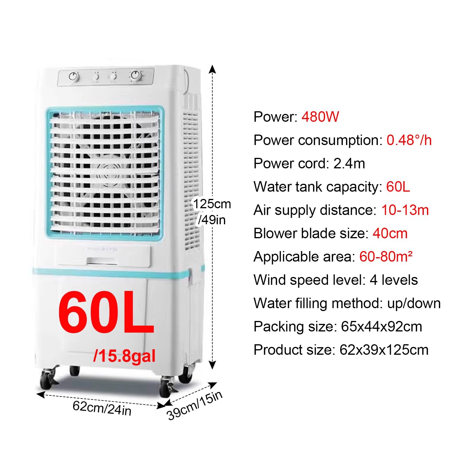 Enfriador de Aire evaporativo portátil, Ventilador de refrigeración 3 en 1 con oscilación automática y función de humidificación para Uso en Interiores y Exteriores, Patios y g