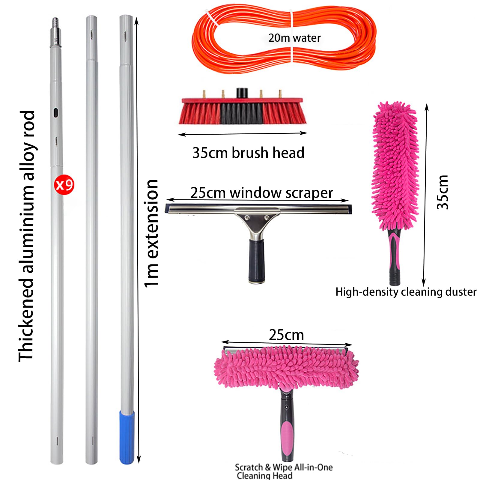 Escoba Limpiador Extensible,Limpiador De Polvo RetráCtil,Cepillo De PulverizacióN De Agua MultipropóSito Limpiador Extensible,Kit De Limpieza De Paneles Solares Poste De ExtensióN Ajustable