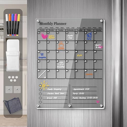 Calendario acrílico magnético para refrigerador, paquete de 2 unidades, tablero de calendario transparente de borrado en seco para refrigerador, disponible en Yaxa Colombia