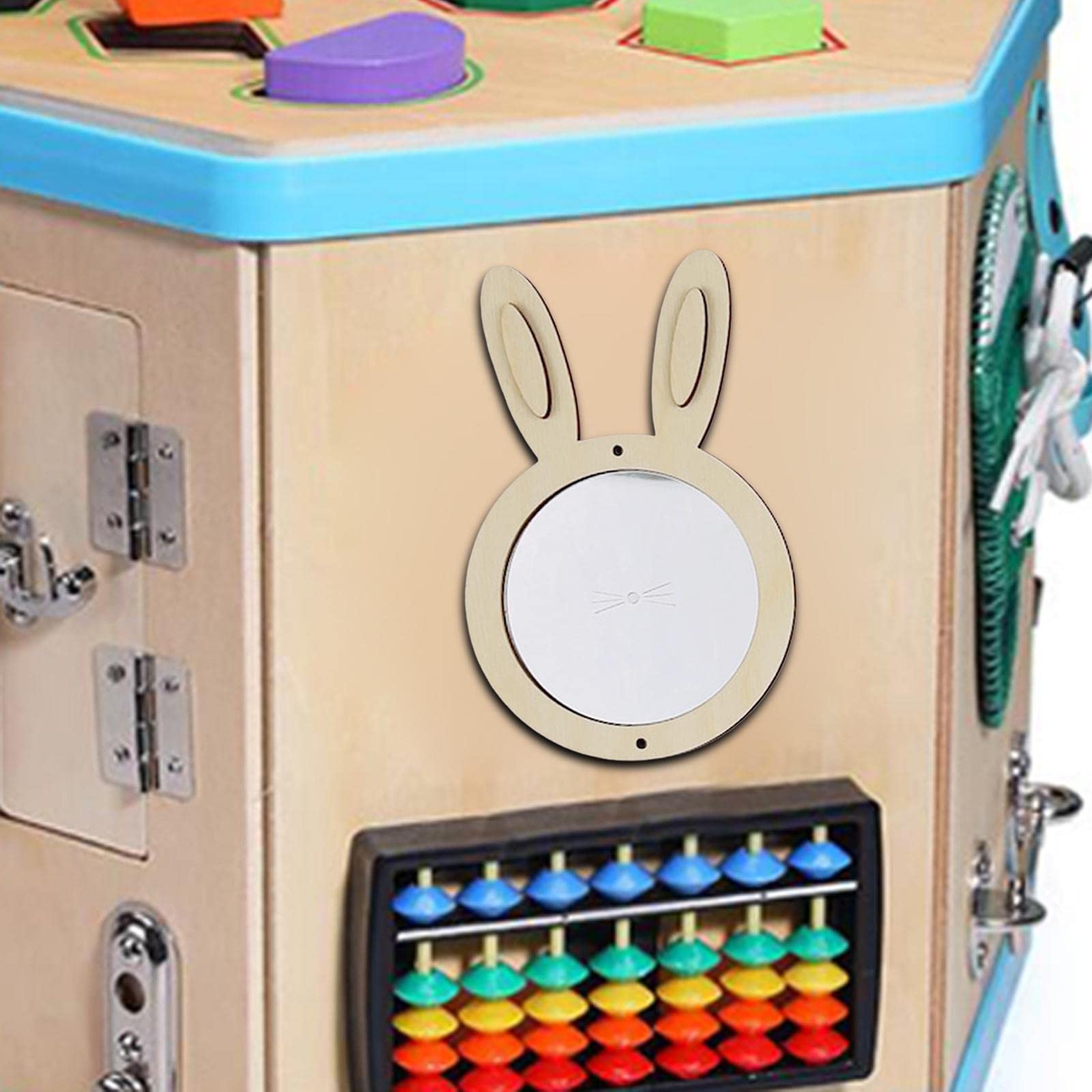 Milageto Kids Busy Board DIY Accessories Material Early Education Teaching Aids Basic Skill Learning Activities Activity Board for Travel Children, Rabbit Mirror - Image 3