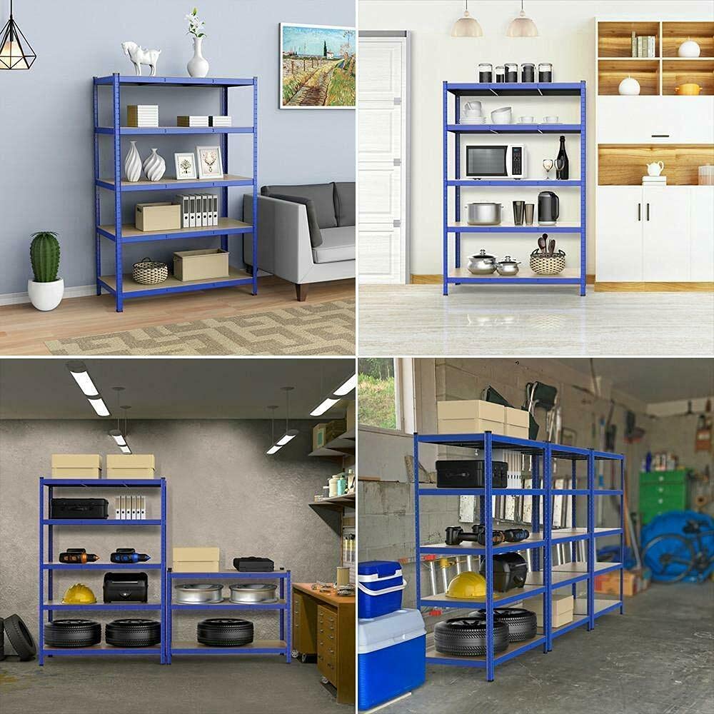 Scaffalatura 200 x 100 x 50 cm, scaffale per carichi pesanti con 5 ripiani in metallo, regolabile in metallo, facile da montare, portata fino a 875 kg, colore: blu