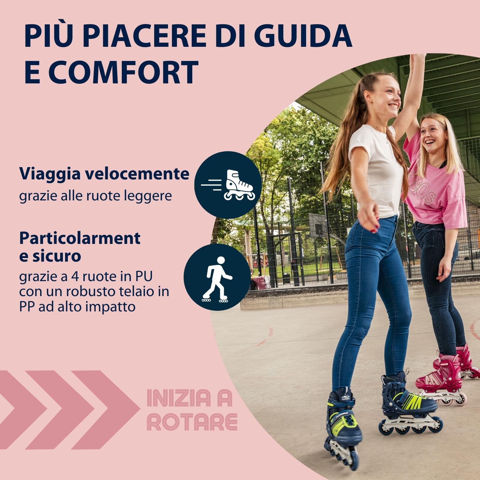 HUDORA Pattini in linea Comfort - Pattini a rotelle regolabili bambini ragazzi 6 misure larghezza lunghezza traspiranti