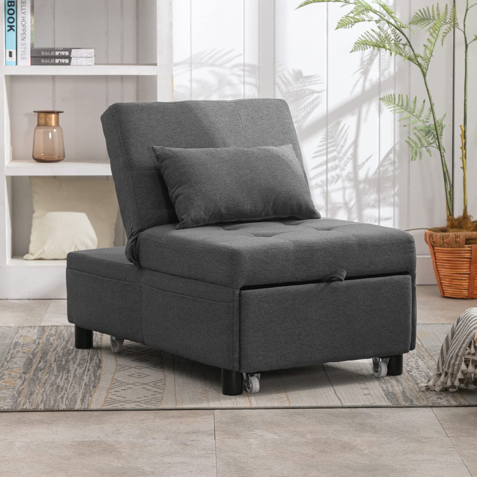 Mjkone 4in1 Sleeper Chair with Adjustable Backrest,Storage Space and