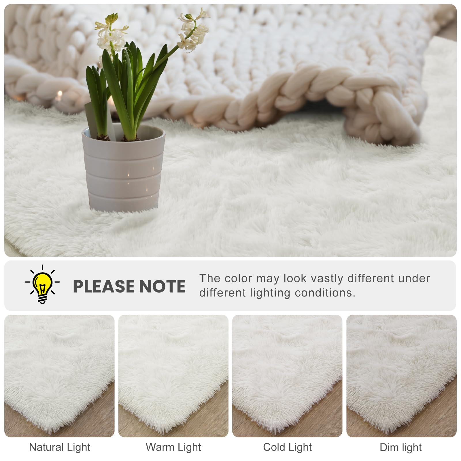 Macgace Fluffy Area Rugs For Bedroom Decor Aesthetic, 5x7 Cream White Shag Rug With Non-Slip Backing For Living Room, Soft Washable Fuzzy Carpet Modern Home Decor For Kids Nursery Girls Room