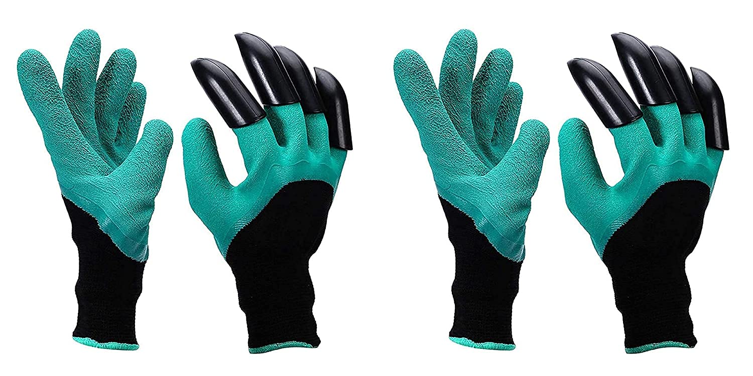 2 Pair Garden Gloves with Claws for Gardening, Pruning, Digging and Planting (rubber,polyester & ABS plastic,Pack of 2 Pairs,Green).-image-2