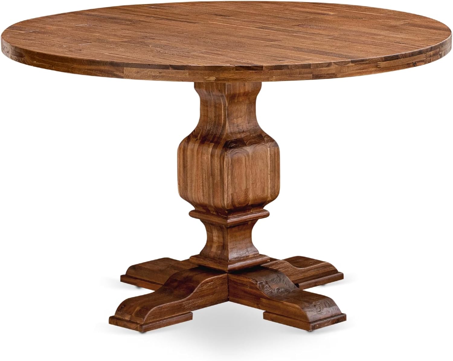 East West Furniture I2MZ7-N04 7 Piece Kitchen Table & Chairs Set Consist of a Round Dining Table with Pedestal and 6 Light Tan Linen Fabric Parson Chairs, 48x48 Inch, Antique Walnut