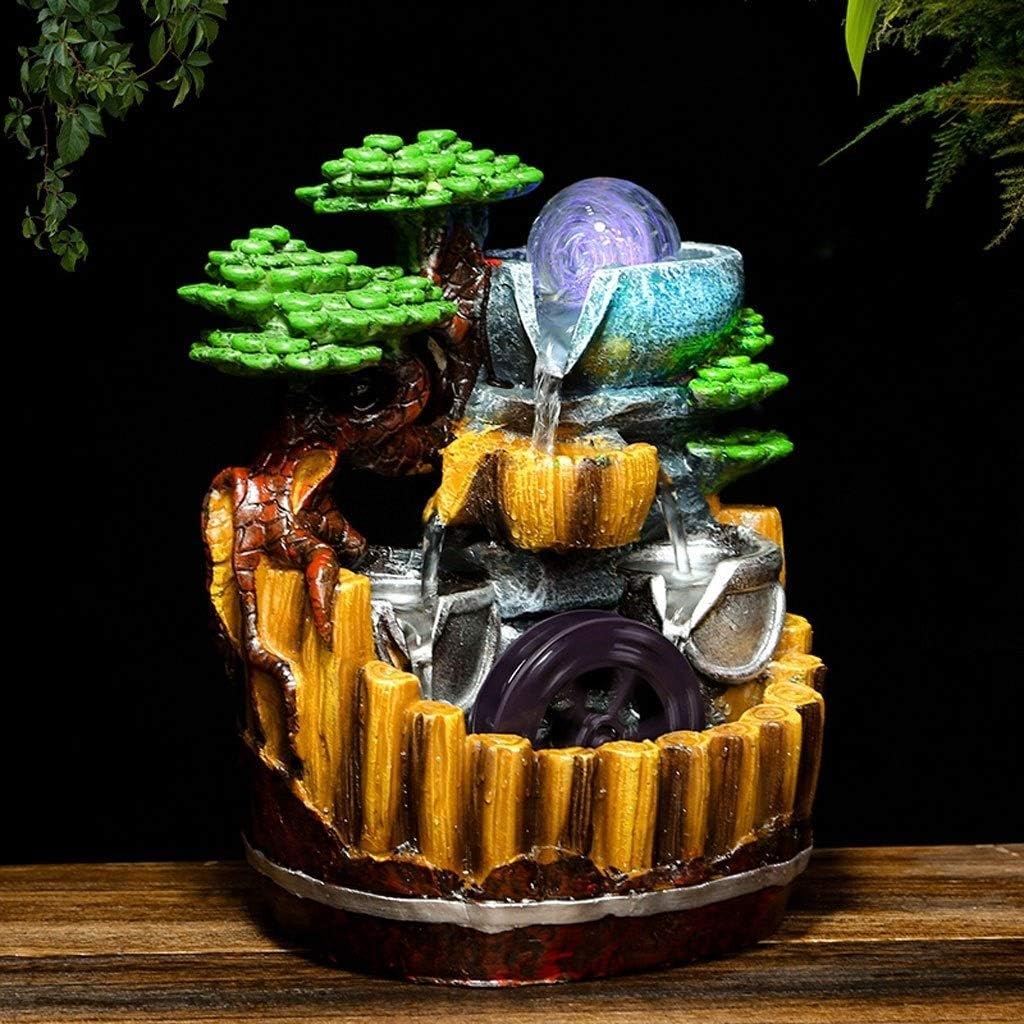 Indoor Fountains Creative Desktop Fountain Resin Rockery Fountain Decorated with Three Layers of Waterfalls and Rotating Beads Tabletop Fountain