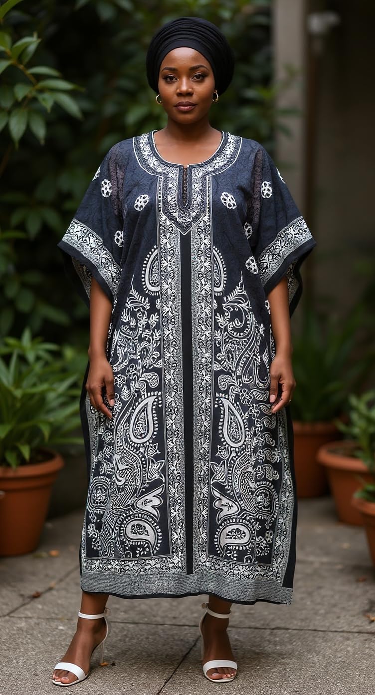 Oussum Women Polyester Casual Kaftan Long Plus Size Summer Beach Caftan Cover Ups Maxi Dresse for Ladies Boho Lounge Outfit - Image 2