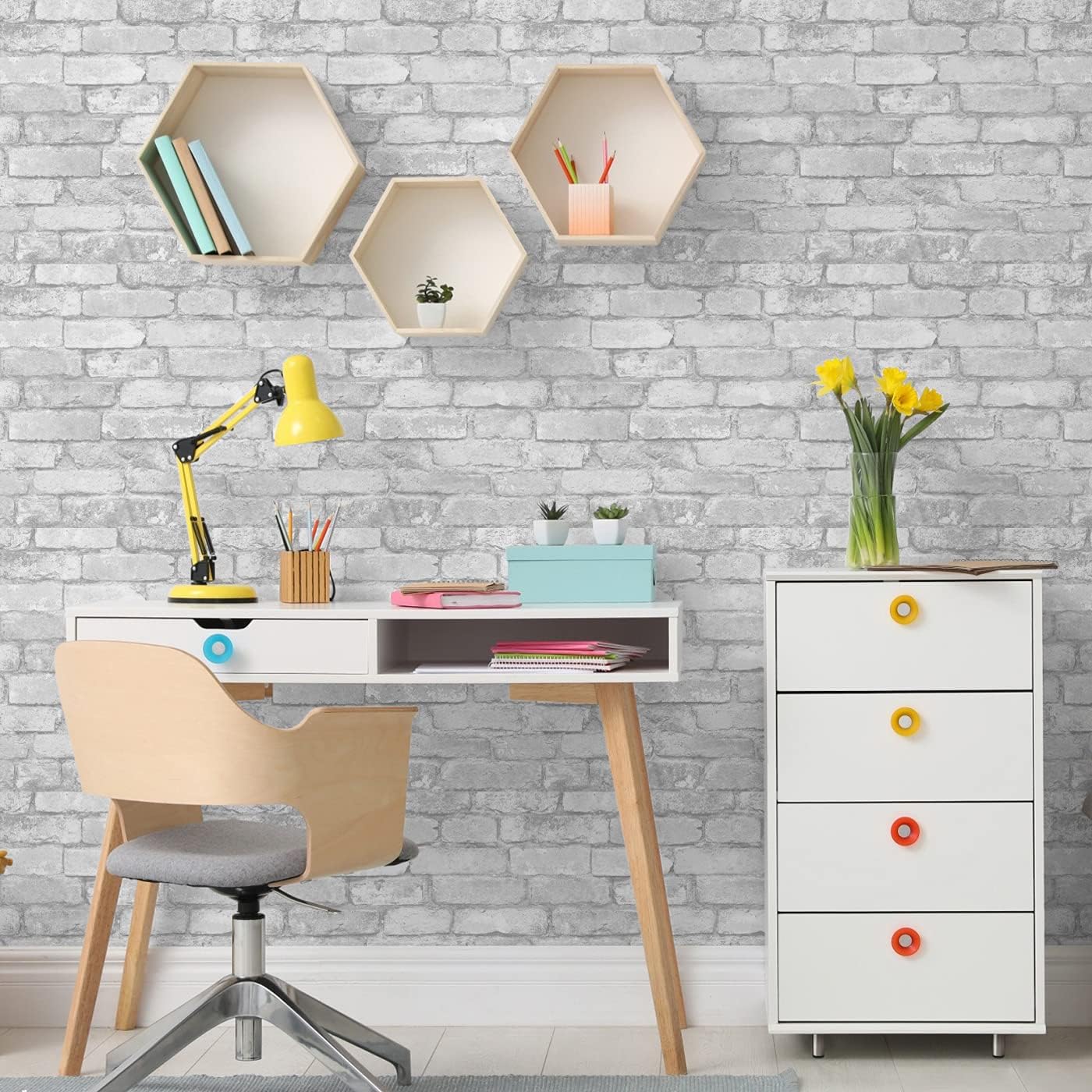 White and Silver Rustic Brick Effect Wallpaper - Windsor Wallcoverings FD41488