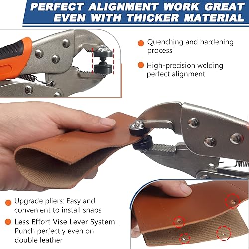 Miniatura 4 de Alicates a presión para broches de metal, kit de herramientas de cierre a presión de alta resistencia con 3 troqueles y 60 juegos de broches de