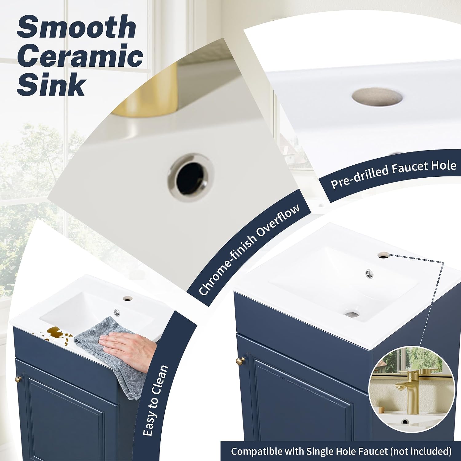 Harper & Bright Designs 20" Bathroom Vanity with Sink, Free Standing Single Basin Vanity Set with Adjustable Shelf & Storage Rack, Solid Wood Bathroom Cabinet with Ceramic Basin for Bathroom, Blue