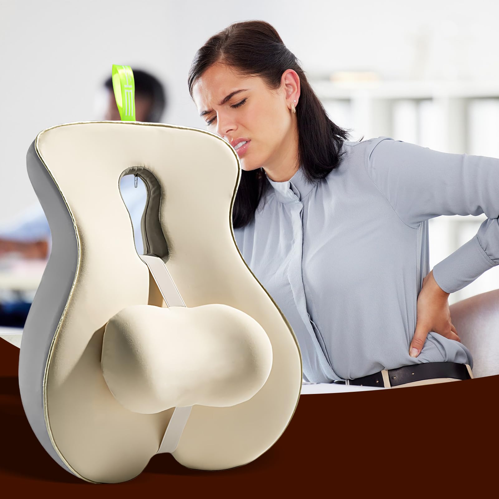 Respaldo Silla Oficina Cojín corrector de asiento ergonómico con correa | Asiento De Conducción Soporte Lumbar Coche Correa Ajustable para Silla de Ruedas, Embarazo, Coche, Avión, Dormir
