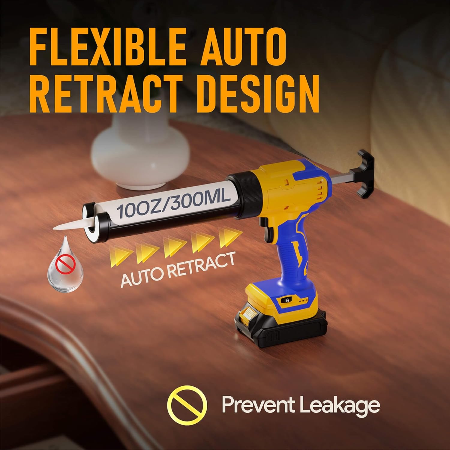 Cordless Caulking Gun Compatible With DeWalt 20V Max Battery, caulk gun 6-Speed No-Drip with LED Light, Filling and Sealing Tool for Windows, Doors, Floors and Walls (NO Battery)