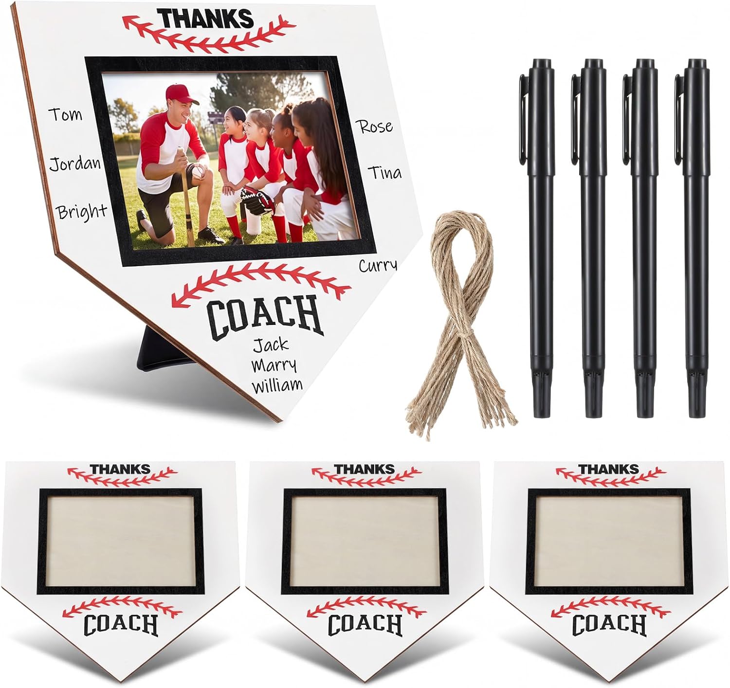 DoubleFill 1 Pc Baseball Softball Coach Signable Picture Frame Thanks Coach Gift Baseball Softball Gift Photo Frame from Team Coaches Appreciation Home Plate Plaque (White)